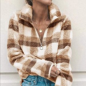 Angashion Long Sleeve ZipUp Fleece, Plaid Pullover